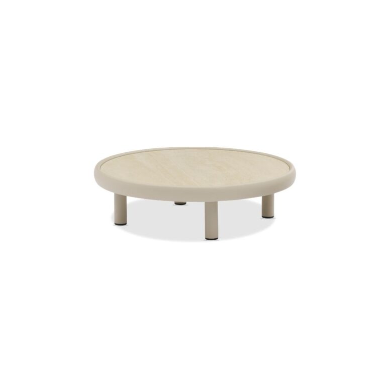 Cloud Orta Sehpa 80 cm Zebrano Outdoor Bej Yuvarlak Tablalı Krem Metal Ayaklı Minimal Bahçe Mobilyası