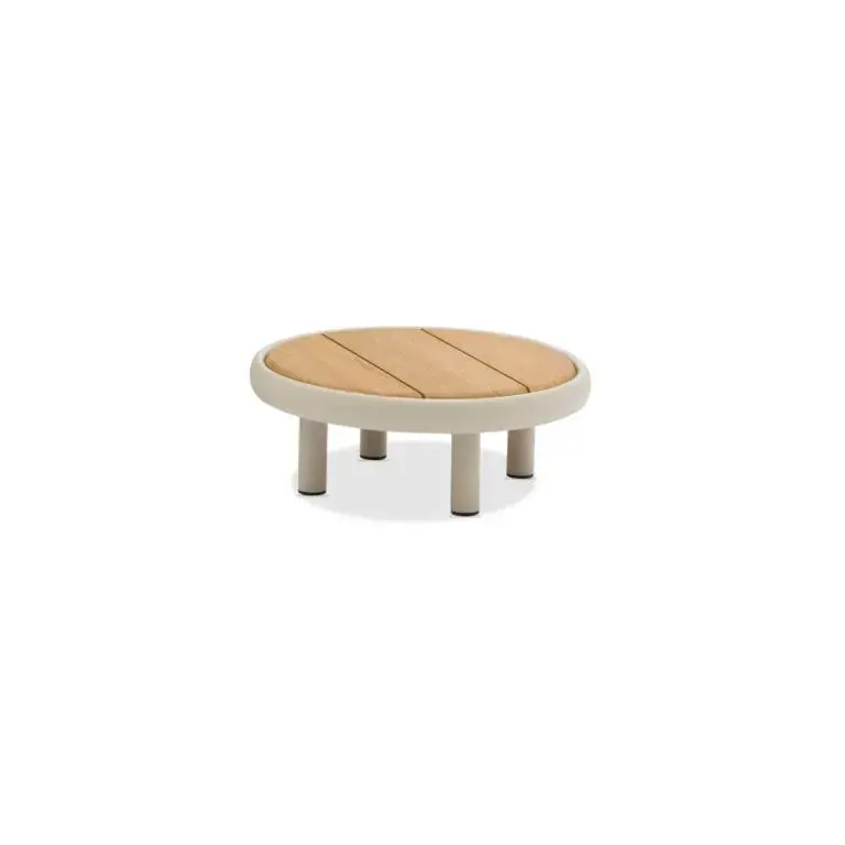 Cloud Orta Sehpa 60 cm Zebrano Outdoor Doğal Ahşap Tablalı Krem Metal Ayaklı Minimal Bahçe Mobilyası