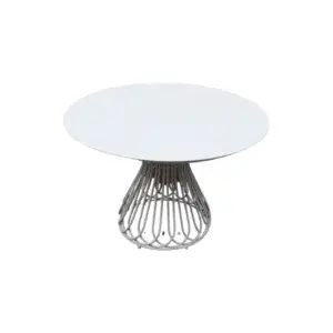 Petal Masa Zebrano Outdoor Beyaz Yuvarlak Tablalı Metal Çiçek Sepeti Ayaklı Modern Bahçe Mobilyası