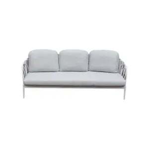 Petal Üçlü Koltuk Zebrano Outdoor Beyaz Metal Çiçek Motifli Çerçeveli Açık Gri Minderli Modern Bahçe Mobilyası