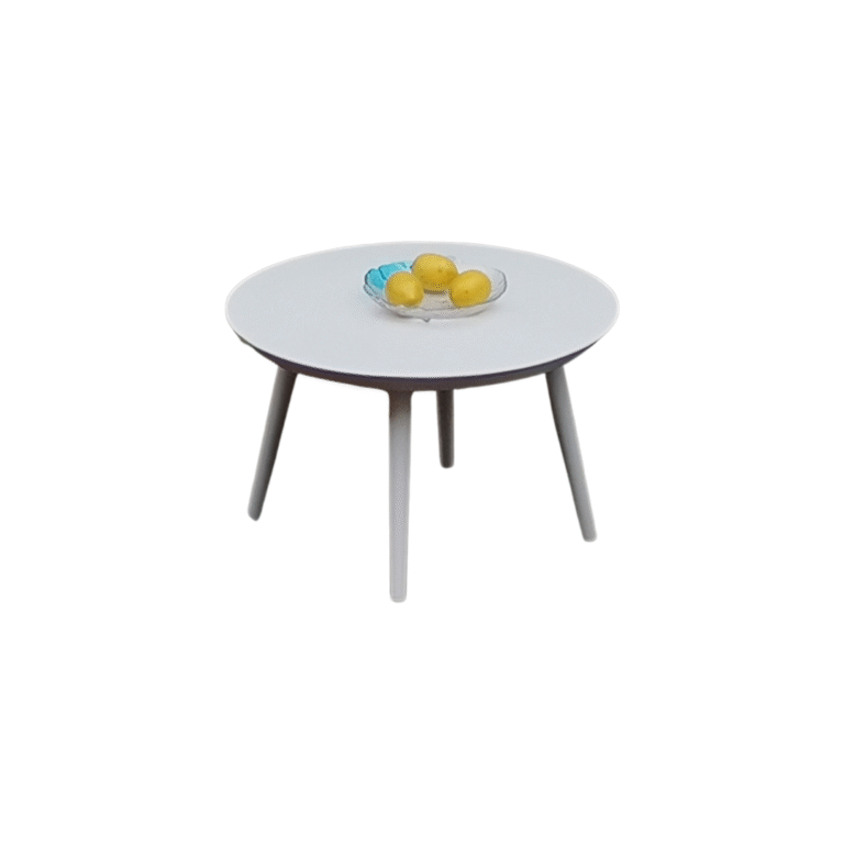 Petal Yan Sehpa Zebrano Outdoor Beyaz Yuvarlak Tablalı Ahşap Ayaklı Minimal Bahçe Mobilyası