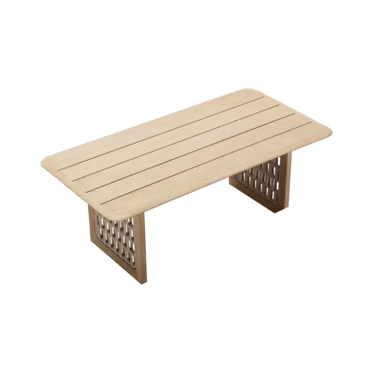 Riva Masa Zebrano Outdoor Ahşap Görünümlü Örgü Dokuma Ayaklı Bahçe Masası