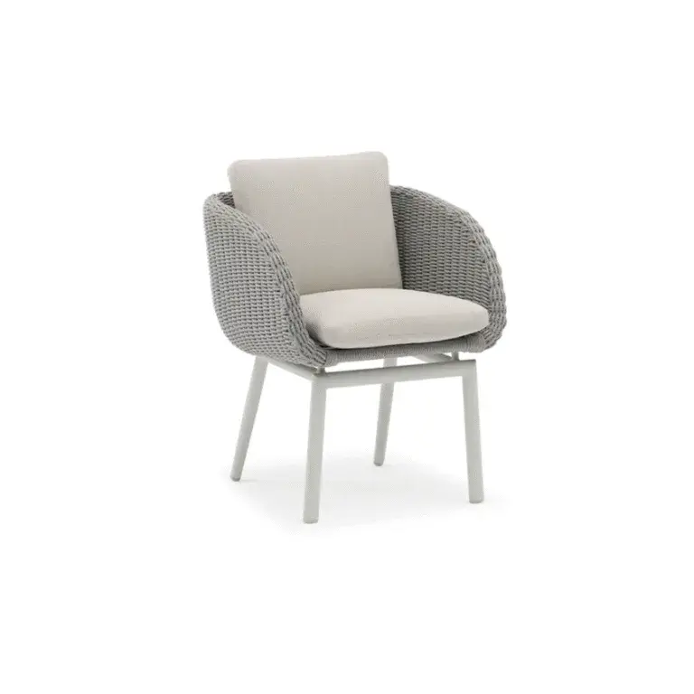 Scoop Sandalye Zebrano Outdoor Gri Hasır Örgü Krem Minderli Modern Bahçe Mobilyası