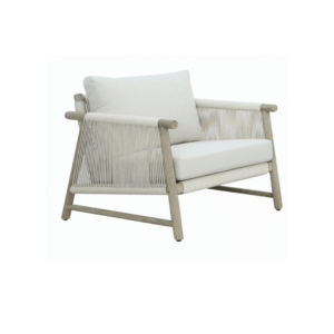 Zulu Single Armchair Zebrano Outdoor Outdoor Wooden Framed Rope Weave Detailed White Cushioned Natural Garden Furniture